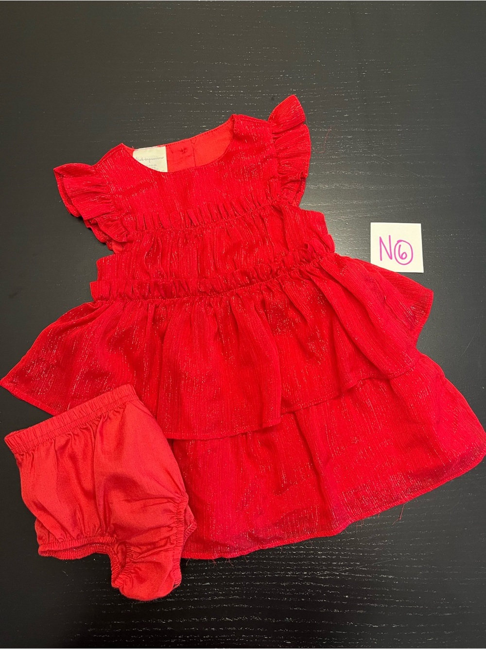 First Impressions 6-9m Tiered Ruffle Red Dress with Bloomers